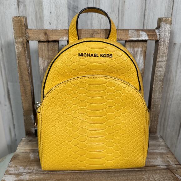 Michael Kors Abbey XS Mini Embossed Leather Backpack In Golden Yellow main image 6